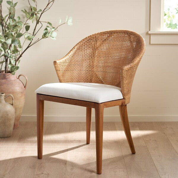 Mura Rattan Accent Chair in Honey with Ivory Cushion