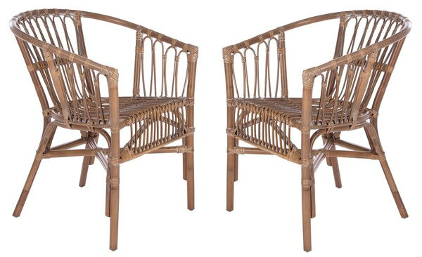 Adriana Rattan Accent Chair in Gray White Wash (Set of 2)