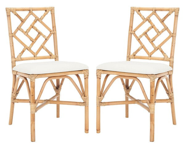 Bhumi Rattan Accent Chair in Brown with White Cushion (Set of 2)