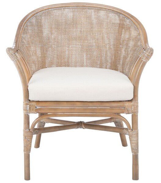 Dustin Grey-White Wash Rattan Accent Chair W / Cushion - The Mayfair Hall