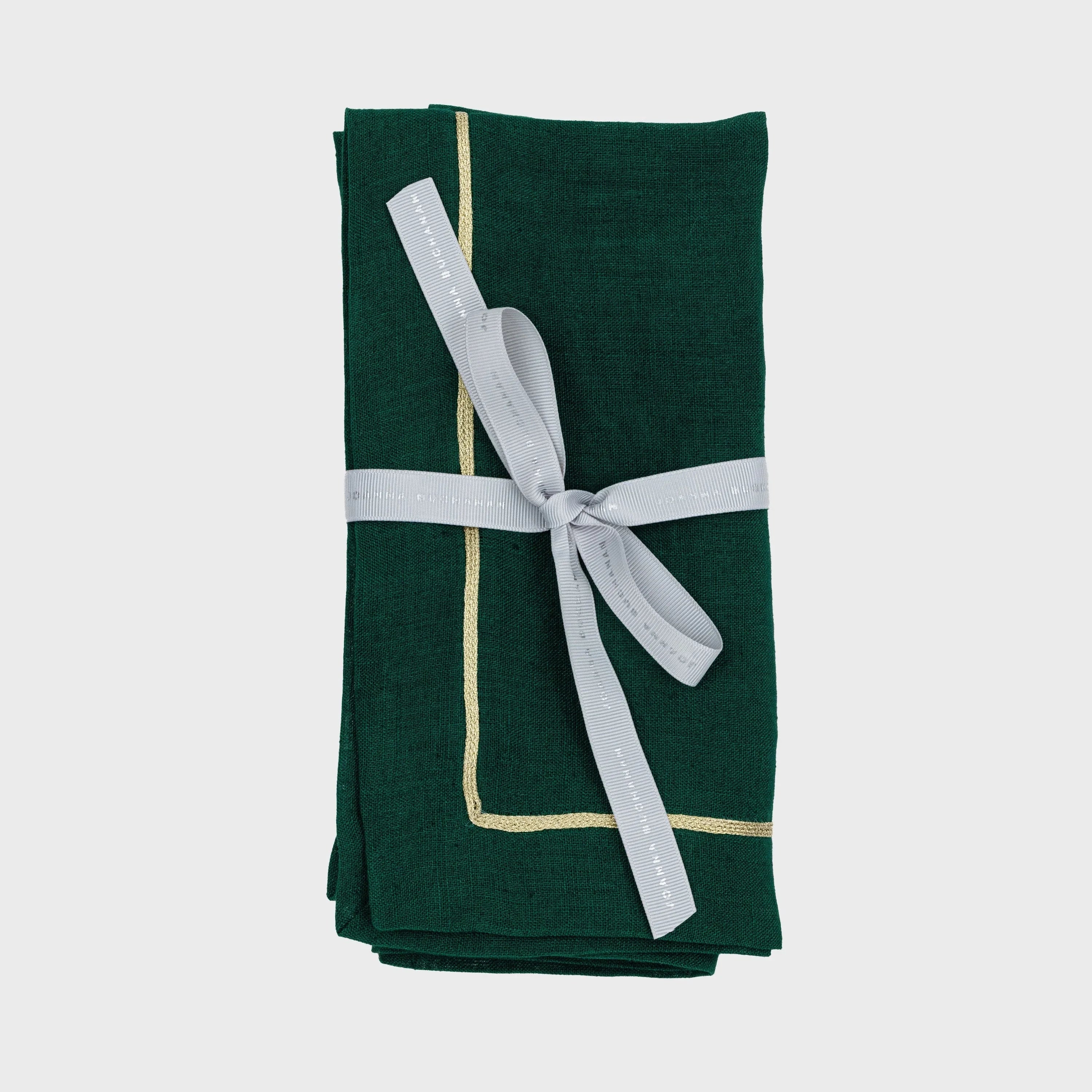 Gold trim dinner napkins, hunter green, set of two - The Mayfair Hall