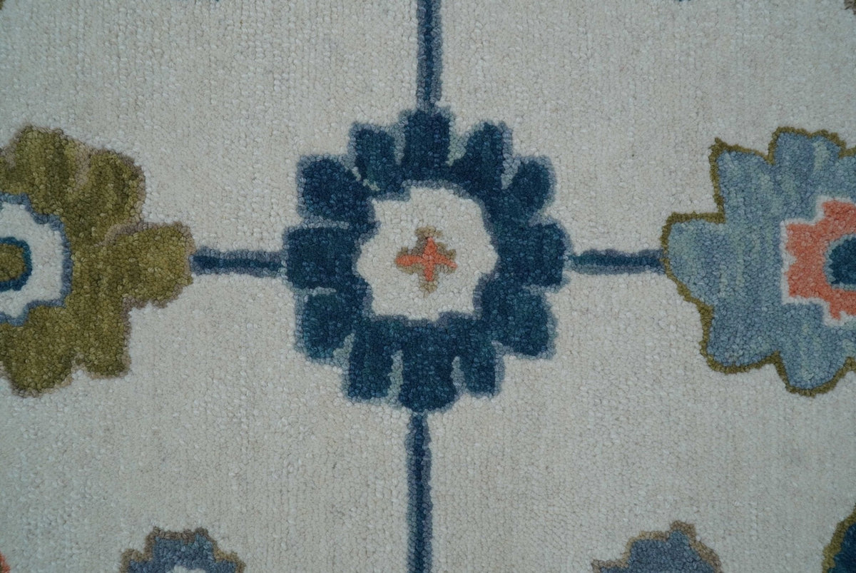 Allure Custom Made Ivory And Blue Traditional Oushak Hand Tufted Wool Rug