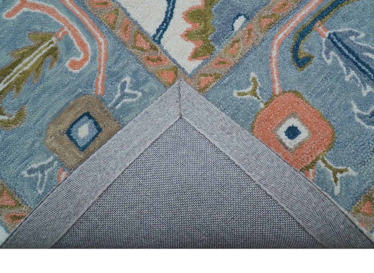Allure Custom Made Ivory And Blue Traditional Oushak Hand Tufted Wool Rug