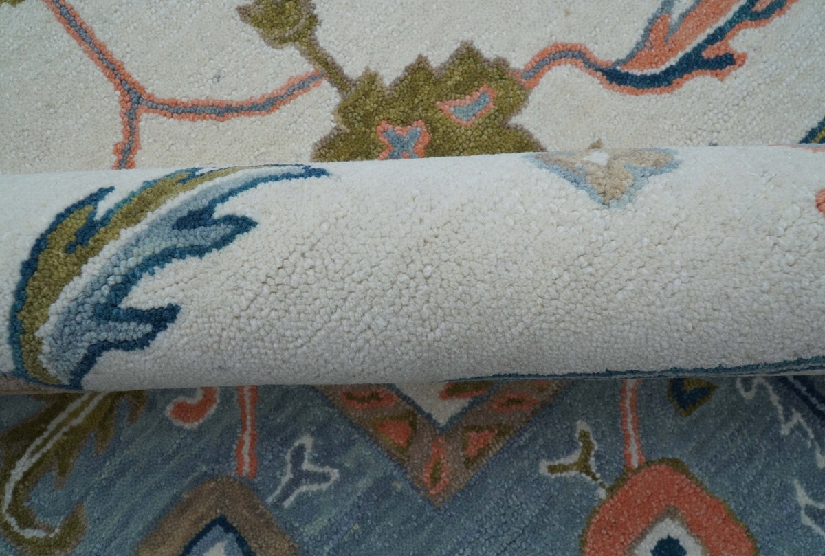 Allure Custom Made Ivory And Blue Traditional Oushak Hand Tufted Wool Rug