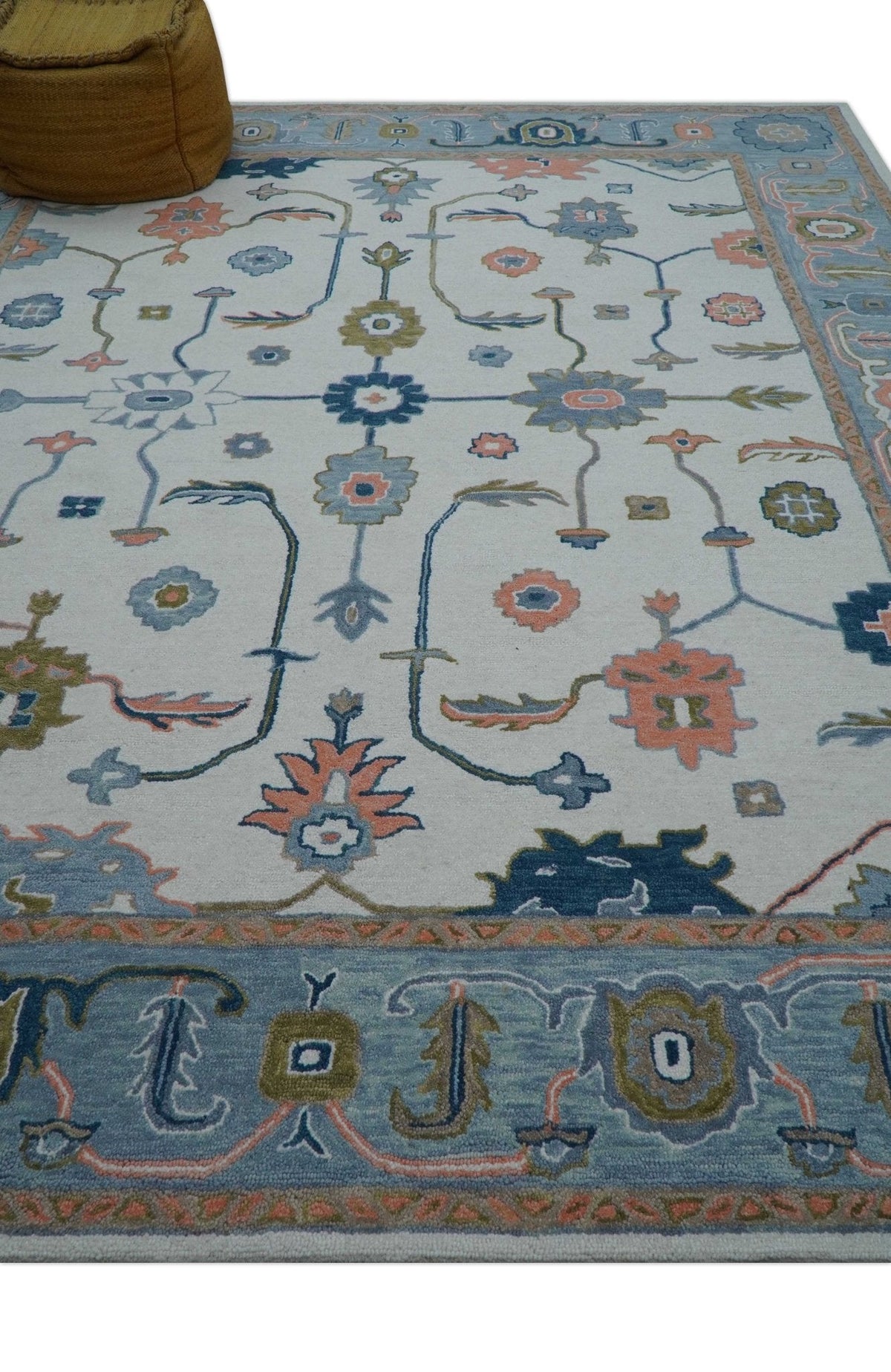 Allure Custom Made Ivory And Blue Traditional Oushak Hand Tufted Wool Rug