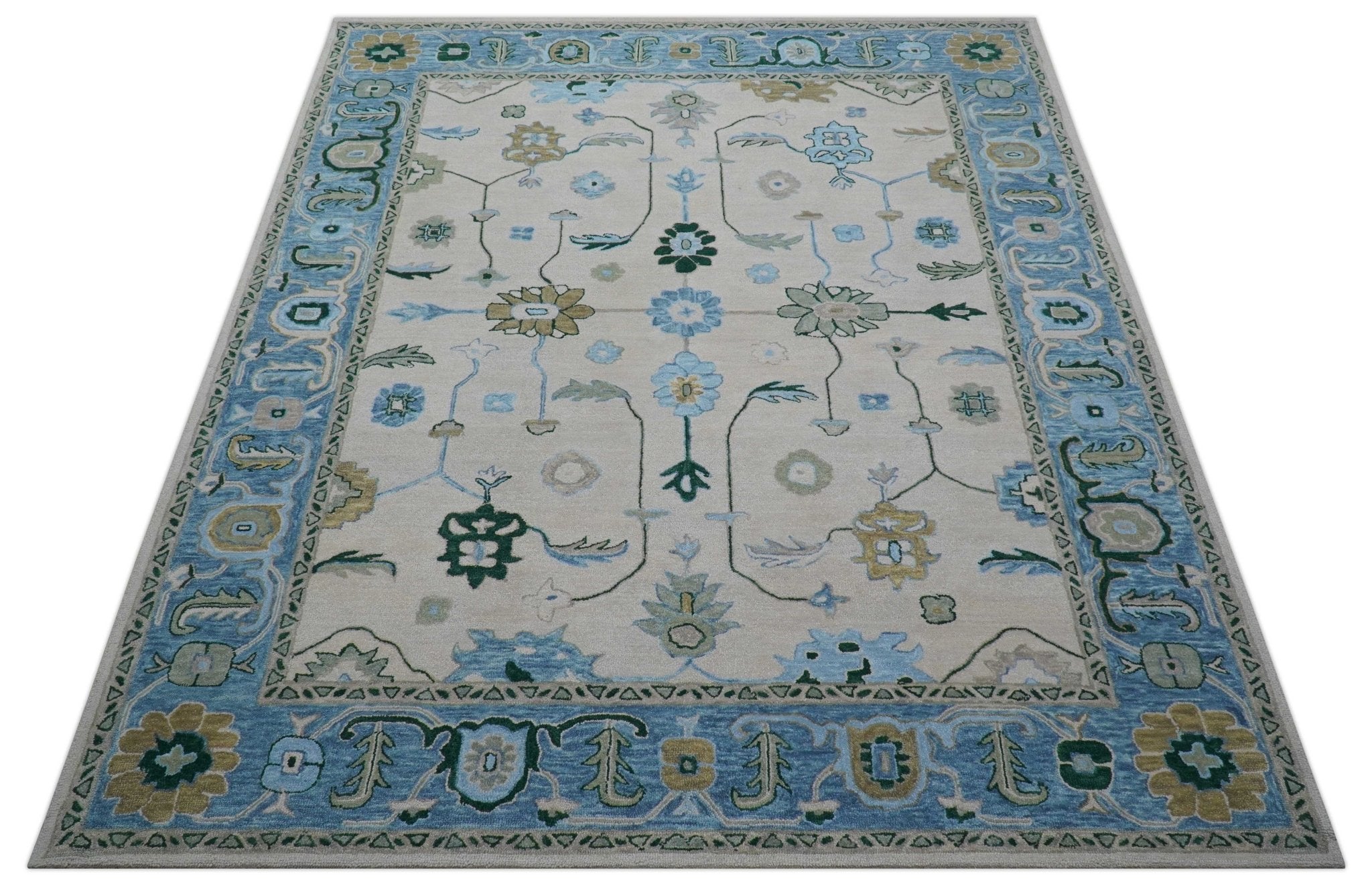 Allure Custom Made Traditional Oushak Beige And Blue Hand Tufted Wool Rug