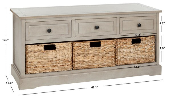 Damien 3 Drawer Storage Bench in Vintage Grey