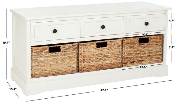 Damien 3 Drawer Storage Bench in Distressed Cream