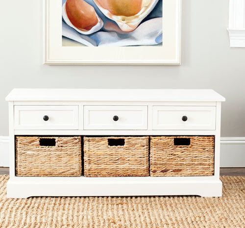 Damien 3 Drawer Storage Bench in Distressed Cream