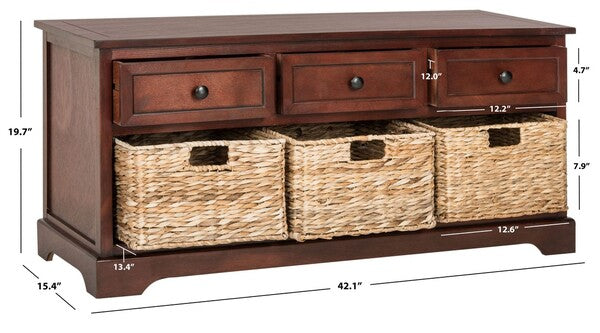Damien 3 Drawer Storage Bench in Dark Cherry