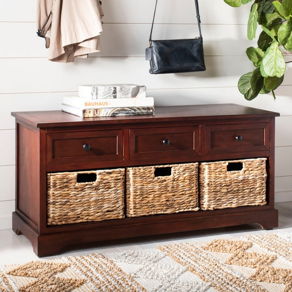Damien 3 Drawer Storage Bench in Dark Cherry