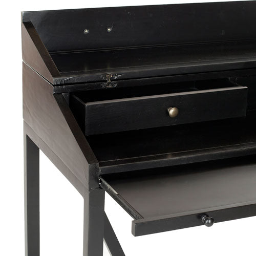Wyatt Writing Desk in Black with Two Hidden Drawers