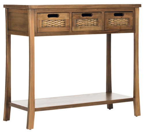 Autumn Elm Wood 3 Drawer Console in Oak with Curved Legs