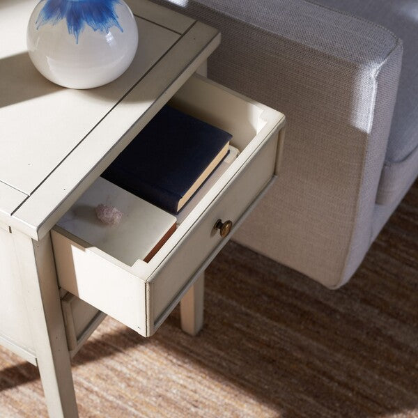 Toby End Table in White Birch with Storage Drawers