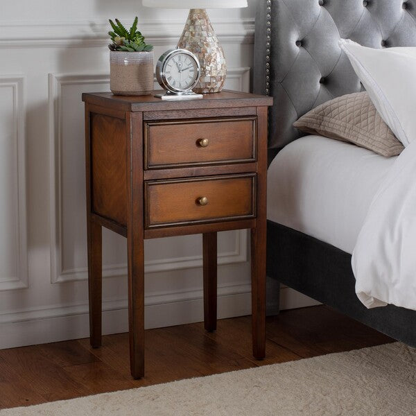 Toby End Table in Brown with Storage Drawers