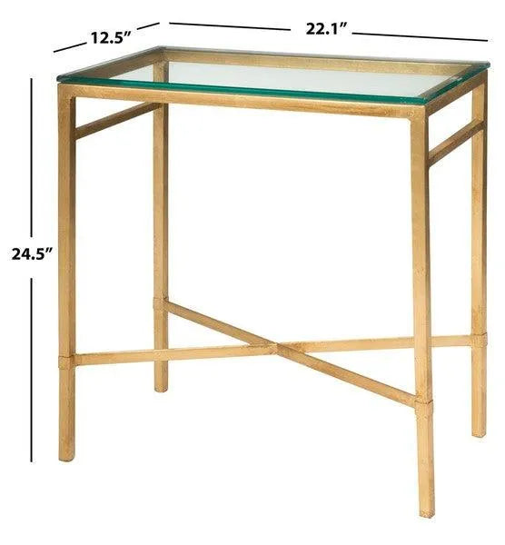 Viggo Metal Accent Table in Antique Gold Gilt with Glass Top
