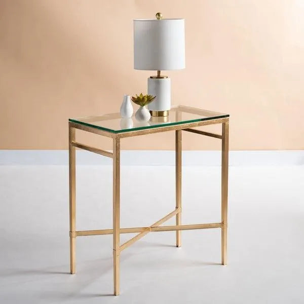 Viggo Metal Accent Table in Antique Gold Gilt with Glass Top