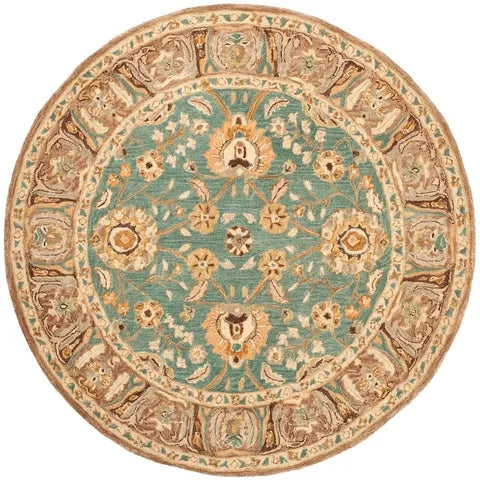 Anatolia Wool Pile Rug in Teal and Camel