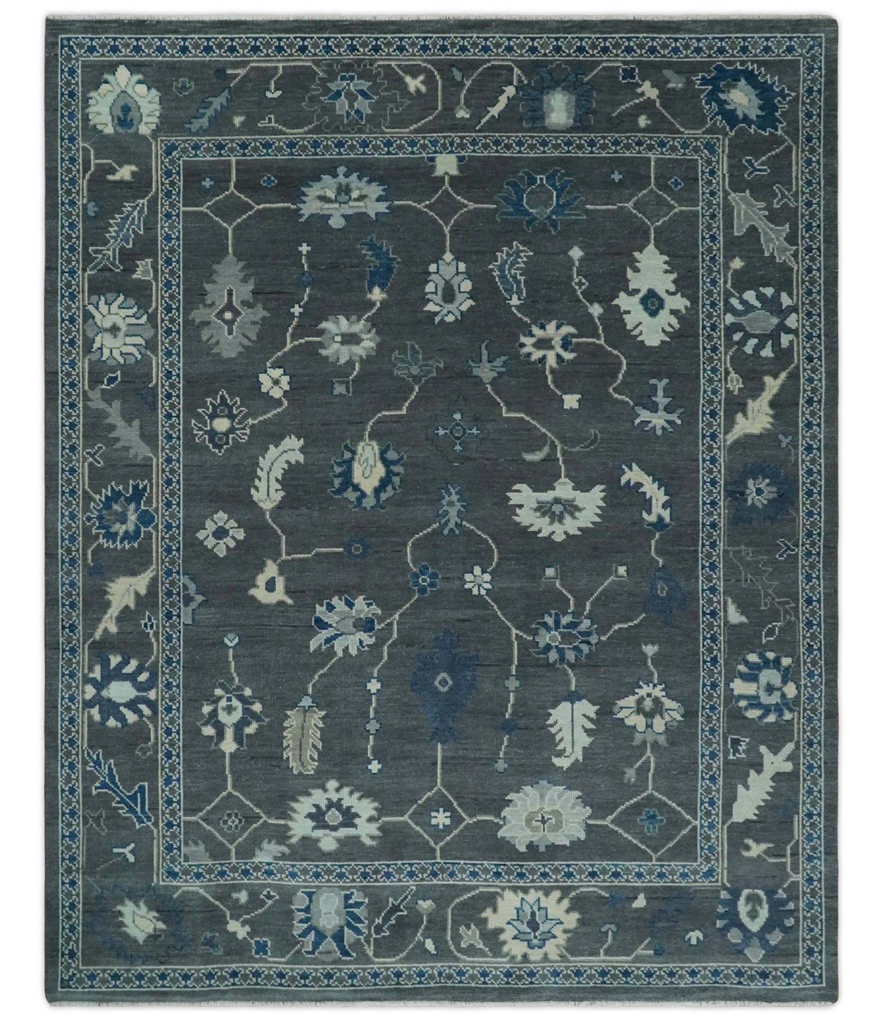 Antique 3x5, 4x6, 5x8, 6x9, 8x10, 9x12 Hand Knotted Oushak Charcoal and Blue Traditional Area Rug | NT41 - The Rug Decor