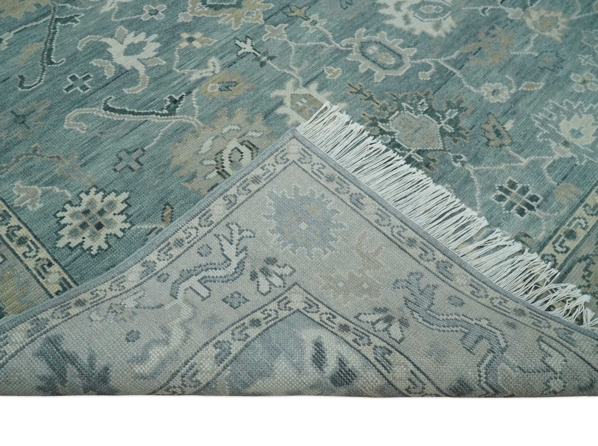 Antique Hand Knotted Gray and Beige Traditional Oushak Wool Area Rug