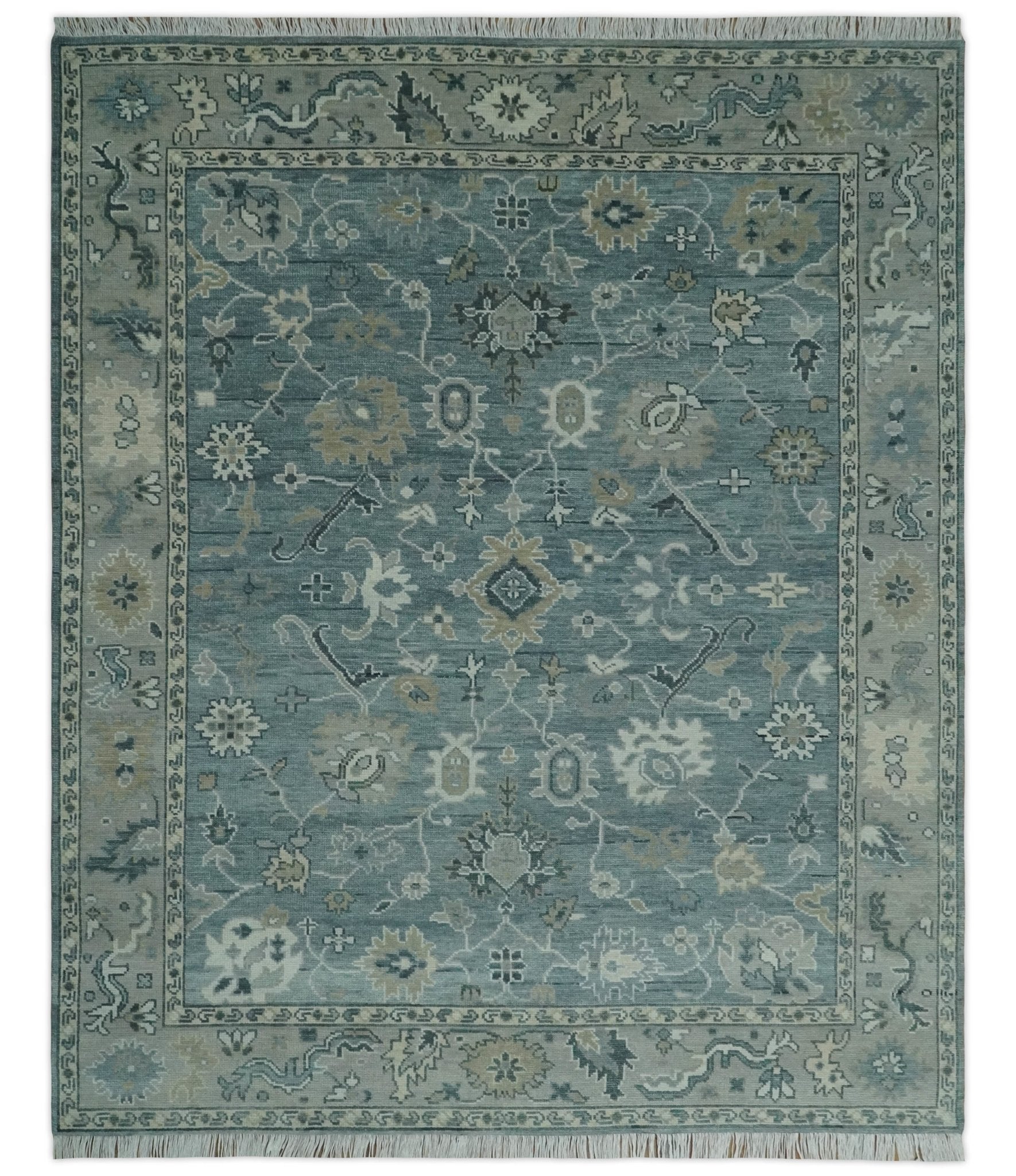 Antique Hand Knotted Oushak Gray and Silver Traditional wool Area Rug