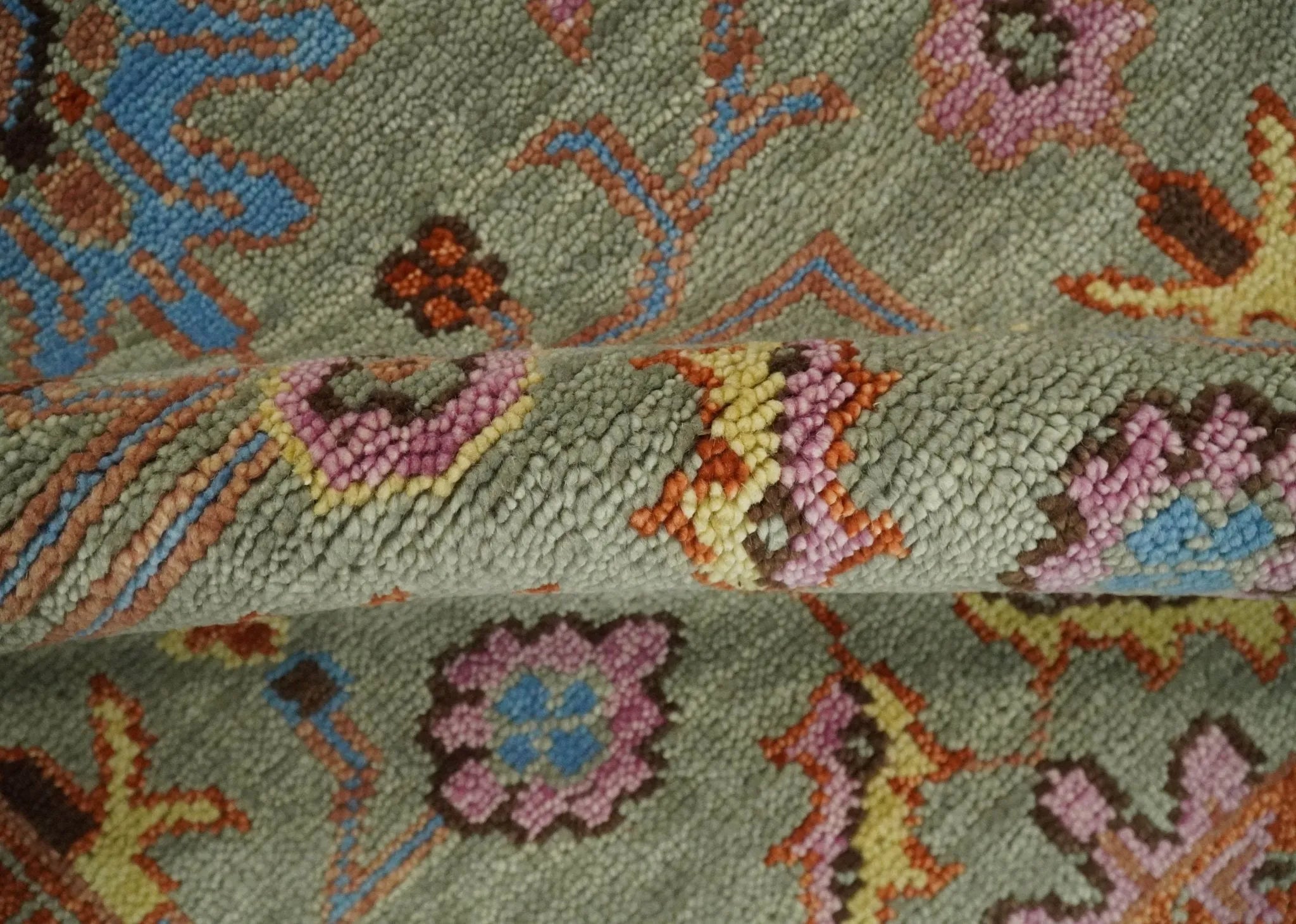 Vintage Style Beige, Rust, Pink and Blue Hand Knotted Traditional Oushak Multi Size wool Area Rug
