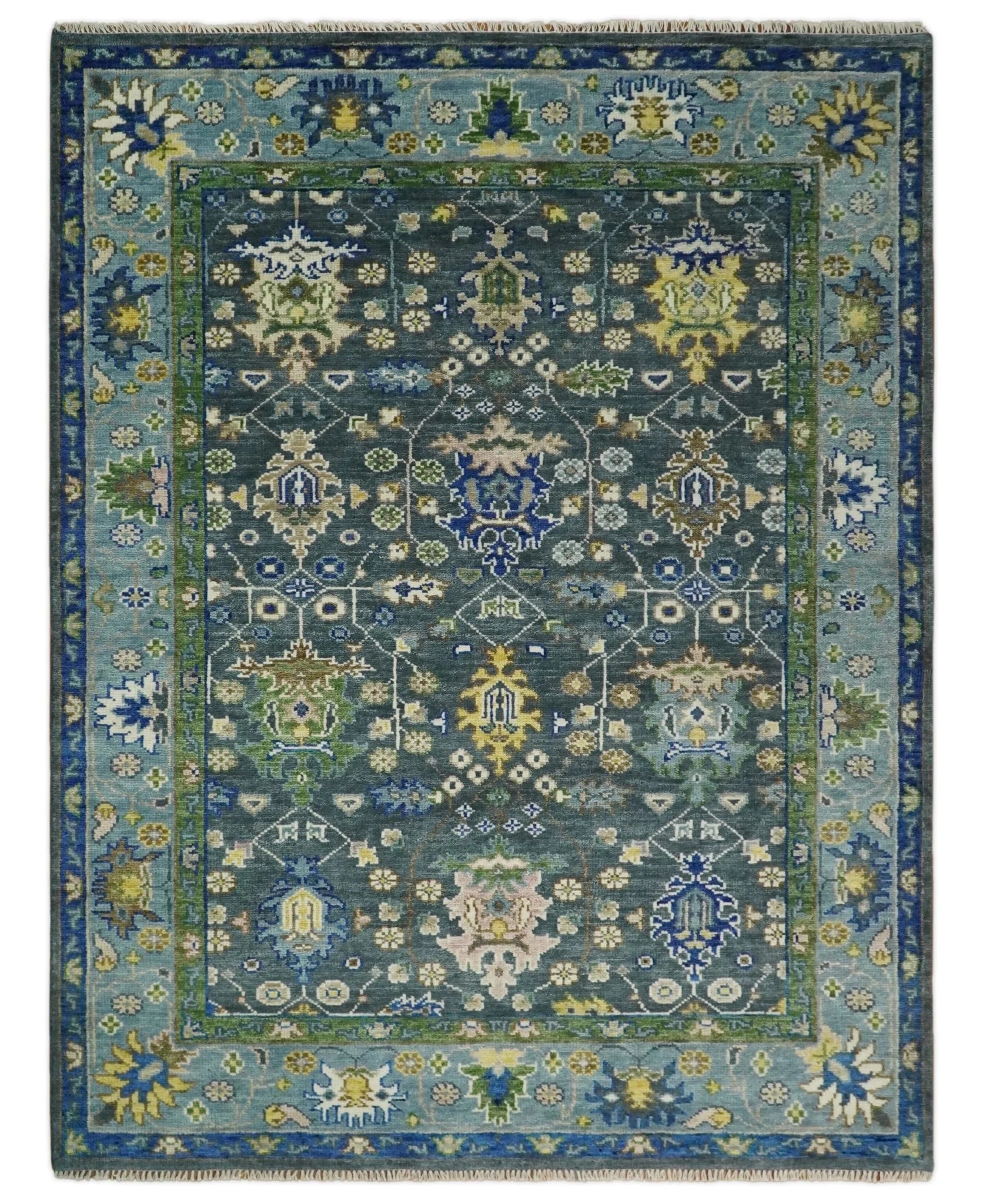 Antique Hand Knotted Green, Moss, and Blue Traditional Turkish Vintage Oushak Custom Made Wool Area Rug