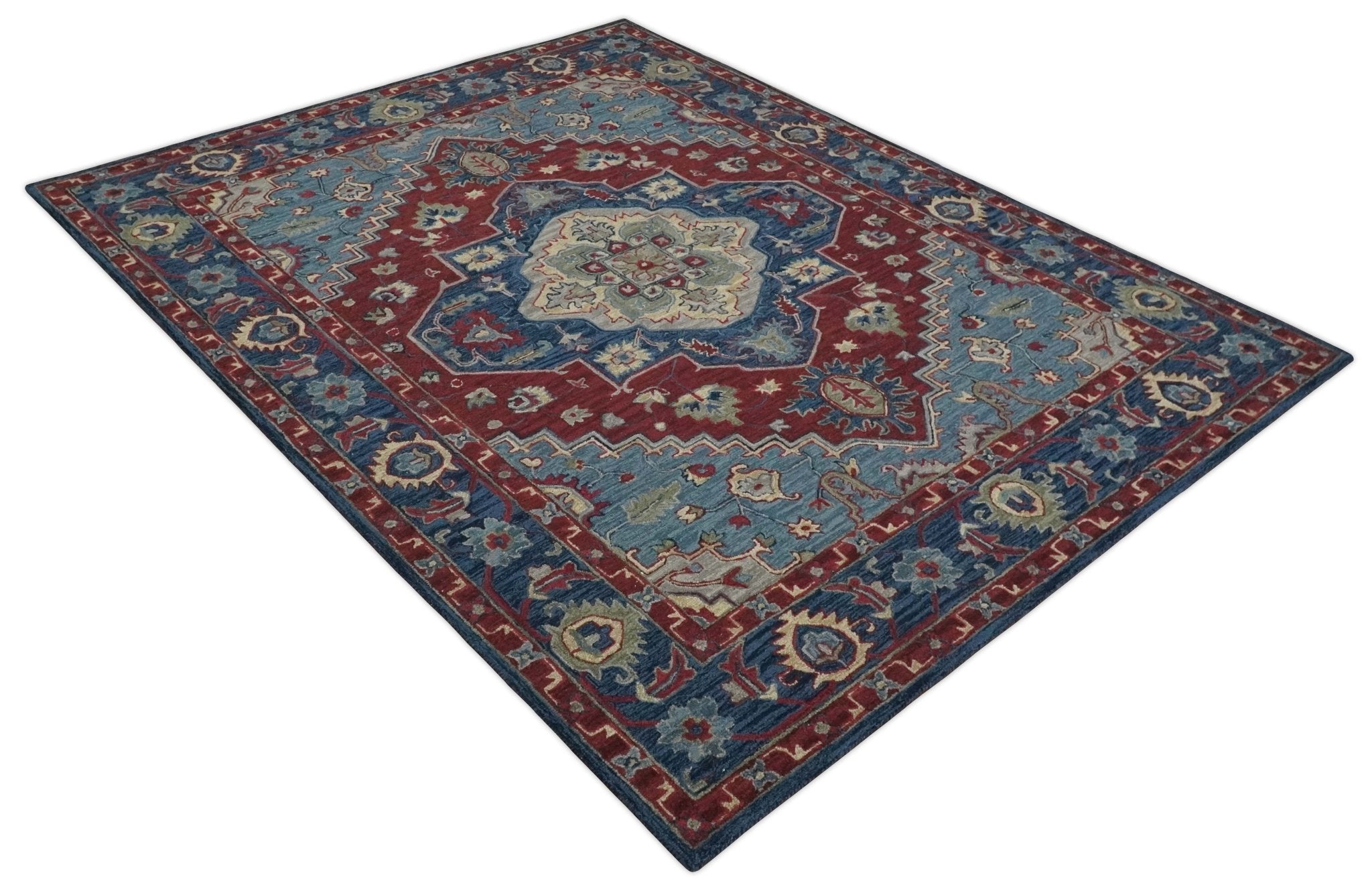 Antique 5x8, 6x9, 8x10 and 9x12 Red and Blue Hand Tufted Traditional Persian Medallion Rug | TRD6448 - The Rug Decor