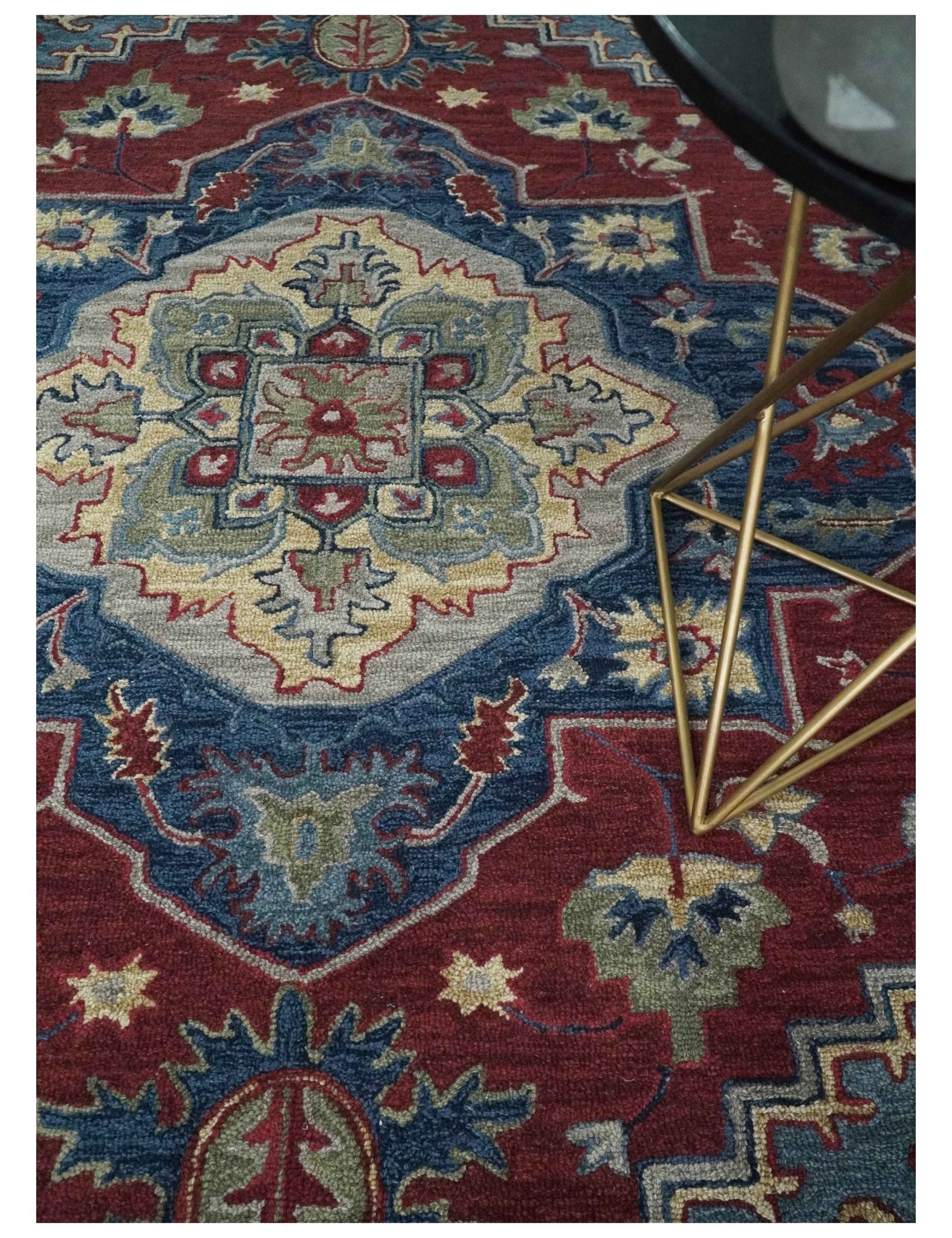 Antique 5x8, 6x9, 8x10 and 9x12 Red and Blue Hand Tufted Traditional Persian Medallion Rug | TRD6448 - The Rug Decor
