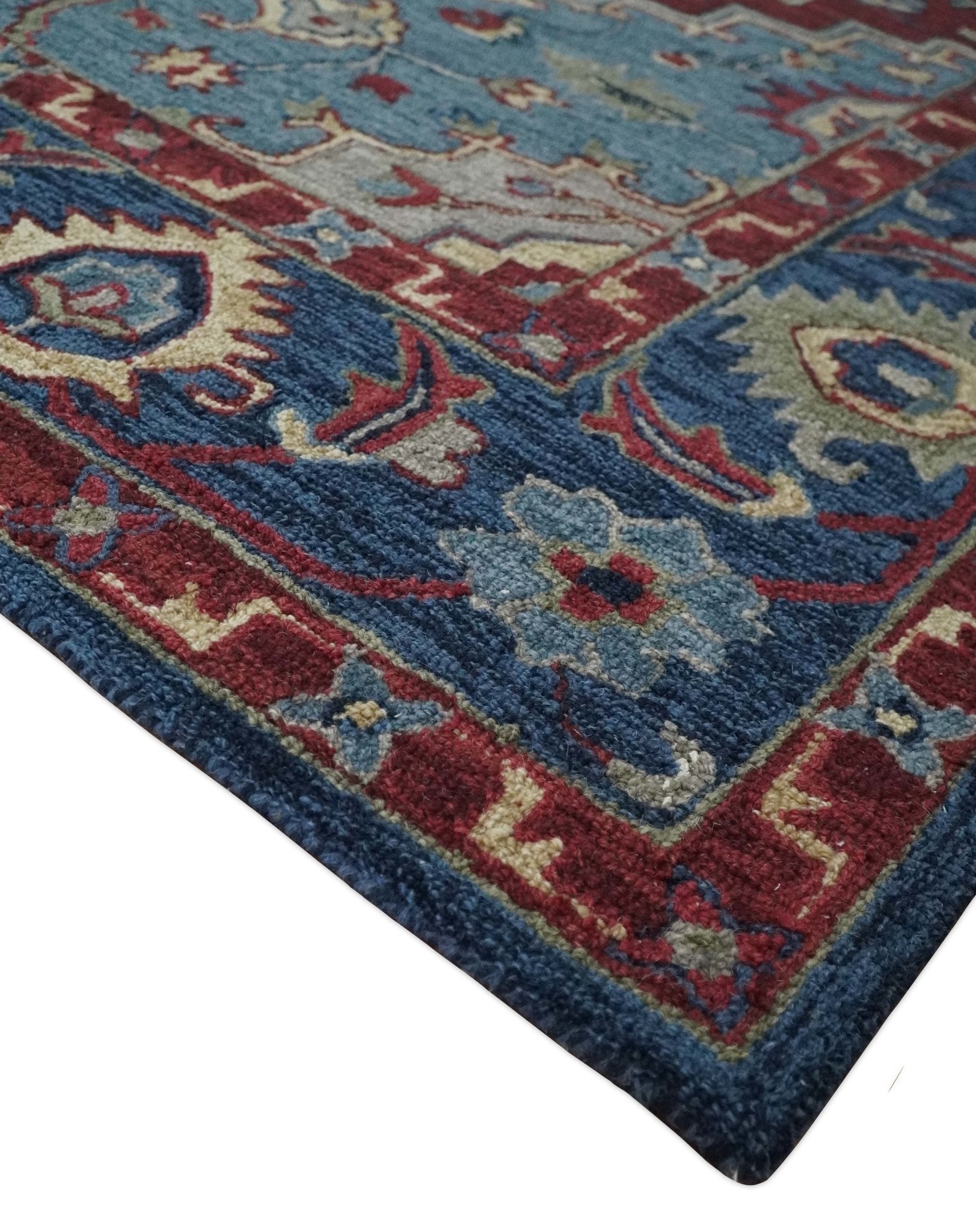Antique 5x8, 6x9, 8x10 and 9x12 Red and Blue Hand Tufted Traditional Persian Medallion Rug | TRD6448 - The Rug Decor