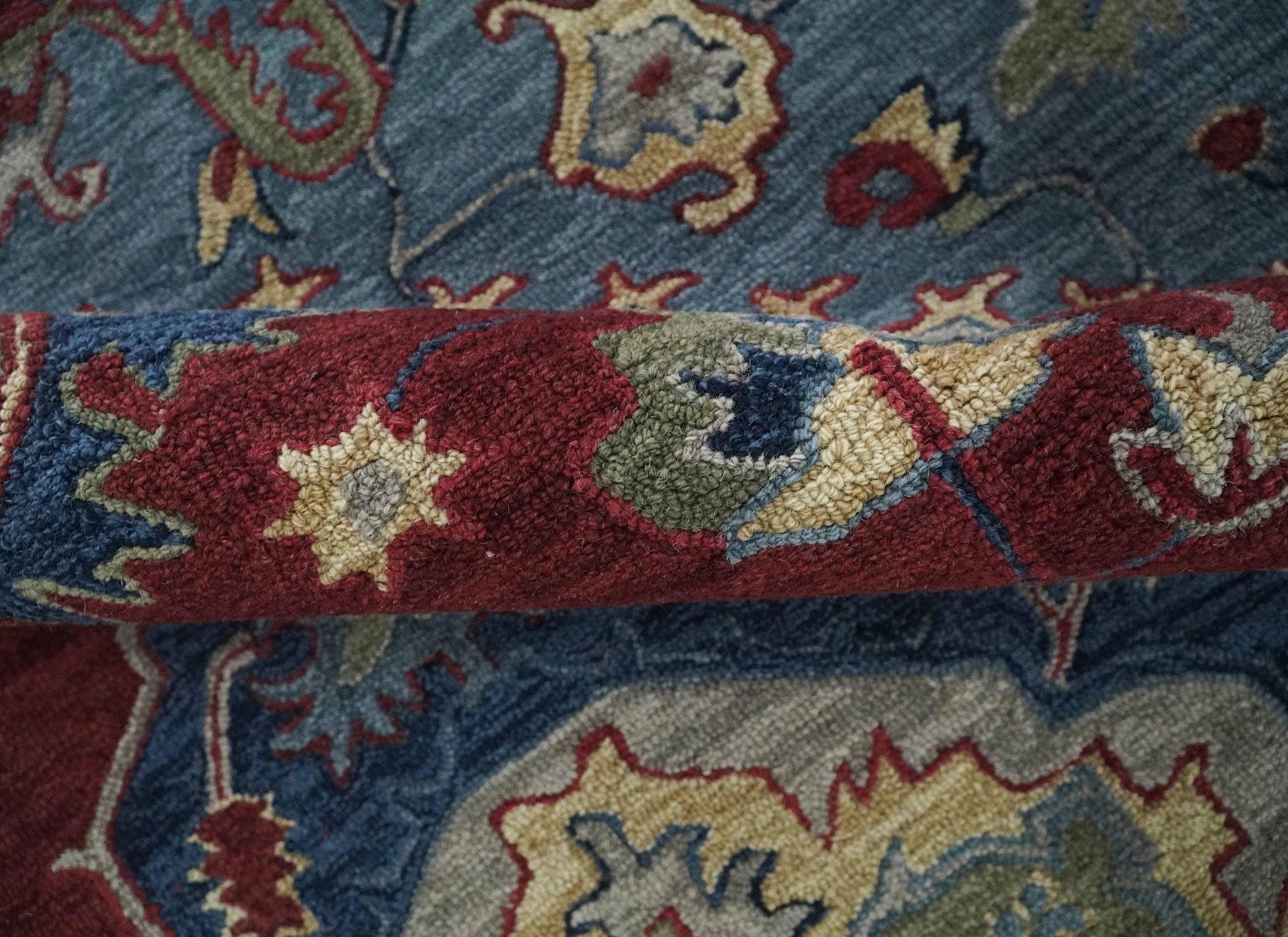 Antique 5x8, 6x9, 8x10 and 9x12 Red and Blue Hand Tufted Traditional Persian Medallion Rug | TRD6448 - The Rug Decor