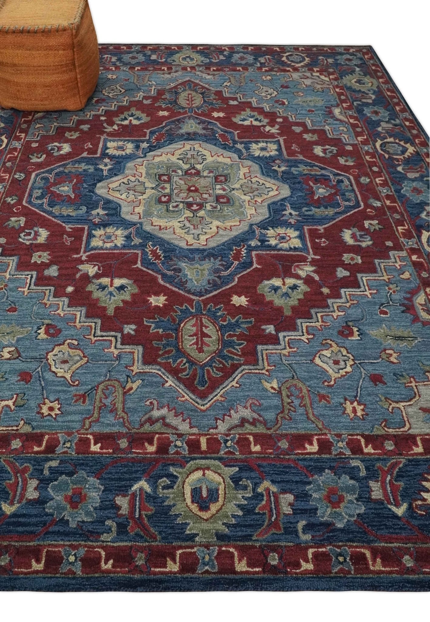 Antique 5x8, 6x9, 8x10 and 9x12 Red and Blue Hand Tufted Traditional Persian Medallion Rug | TRD6448 - The Rug Decor