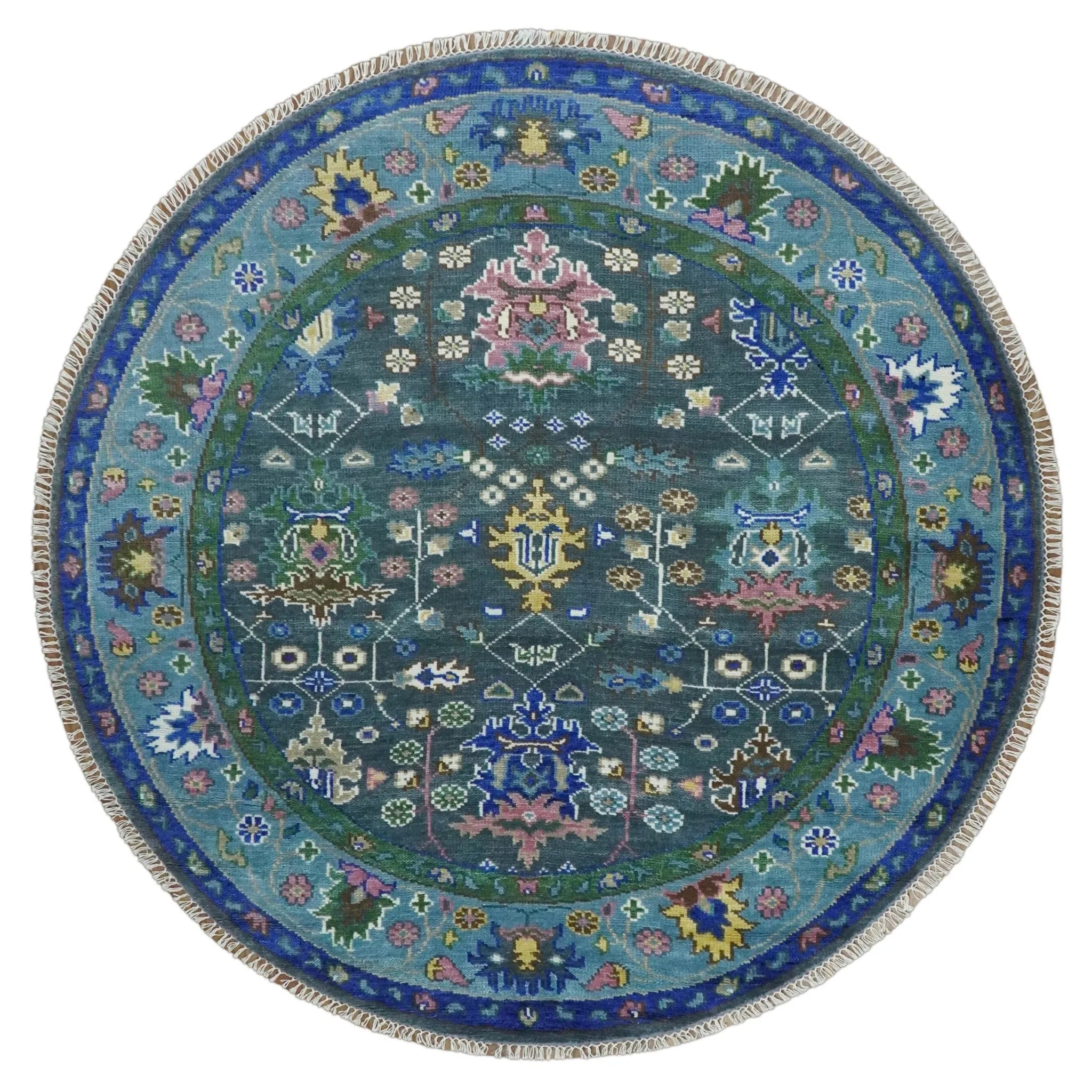 Antique Hand Knotted Blue Traditional Turkish Vintage Oushak Custom Made Wool Area Rug