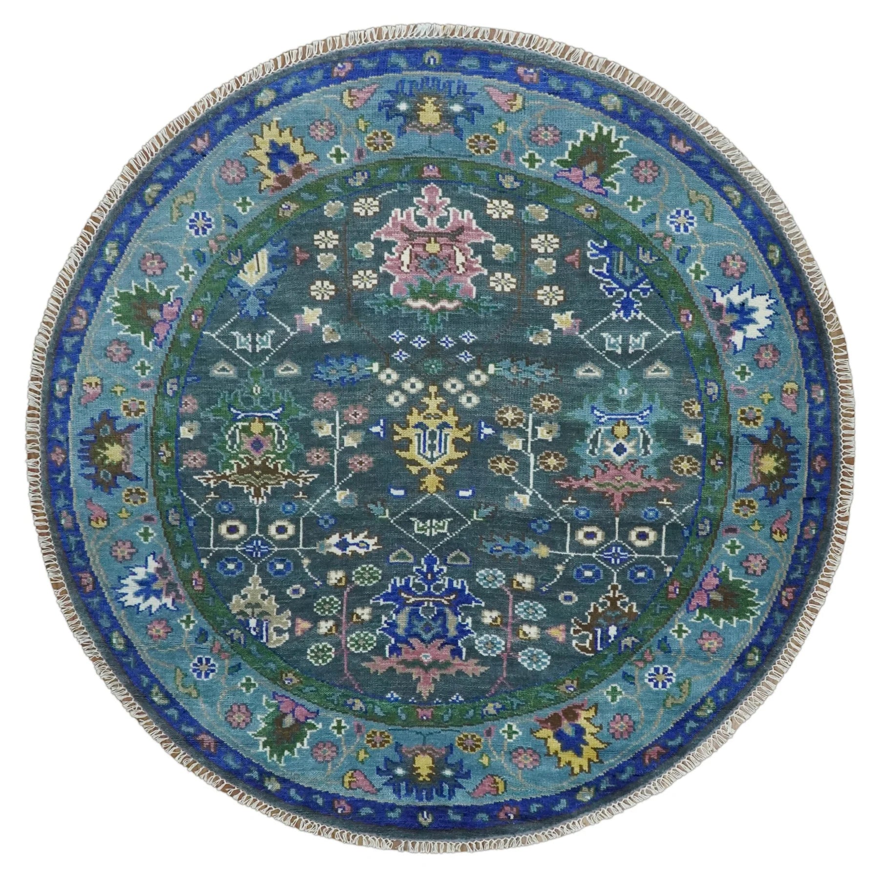 Antique Hand Knotted Green, Moss, and Blue Traditional Turkish Vintage Oushak Custom Made Wool Area Rug