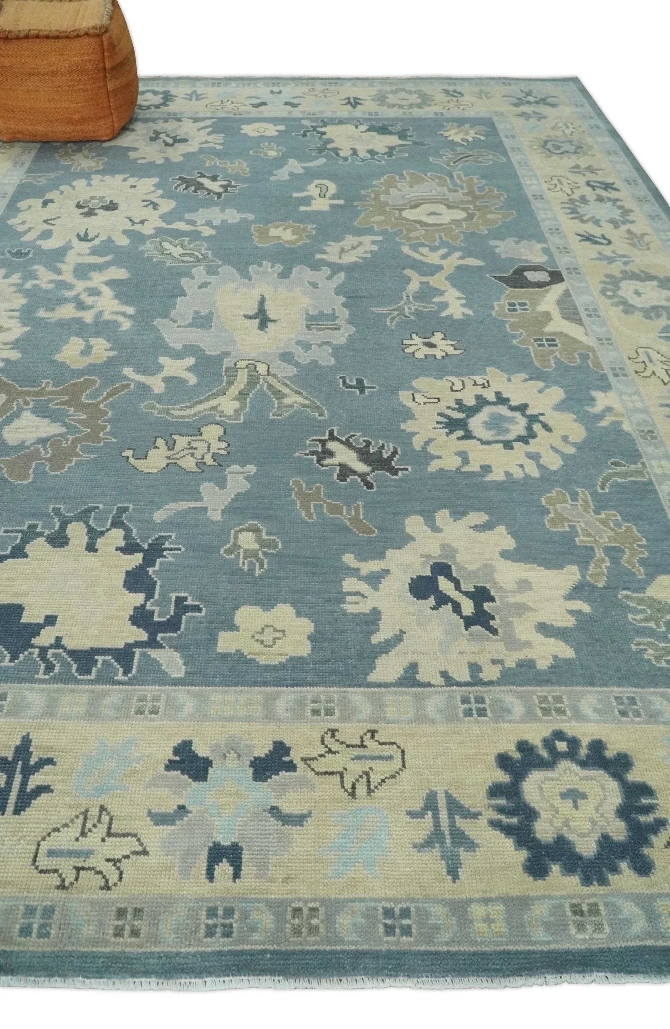 Antique Blue and Beige Multi size Hand Knotted Traditional Oushak Wool Area Rug - The Mayfair Hall