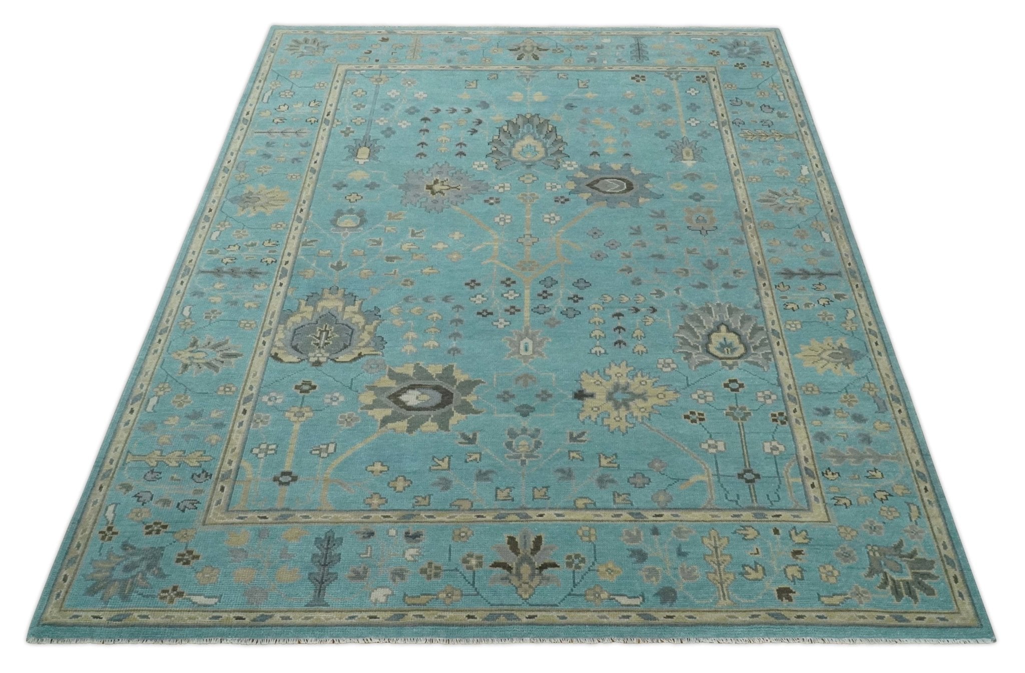 Antique Blue 8x10, 9x12, 10x14 and 12x15 Hand Knotted Silver and Beige Traditional Persian Vintage Wool Rug | NT13 - The Rug Decor