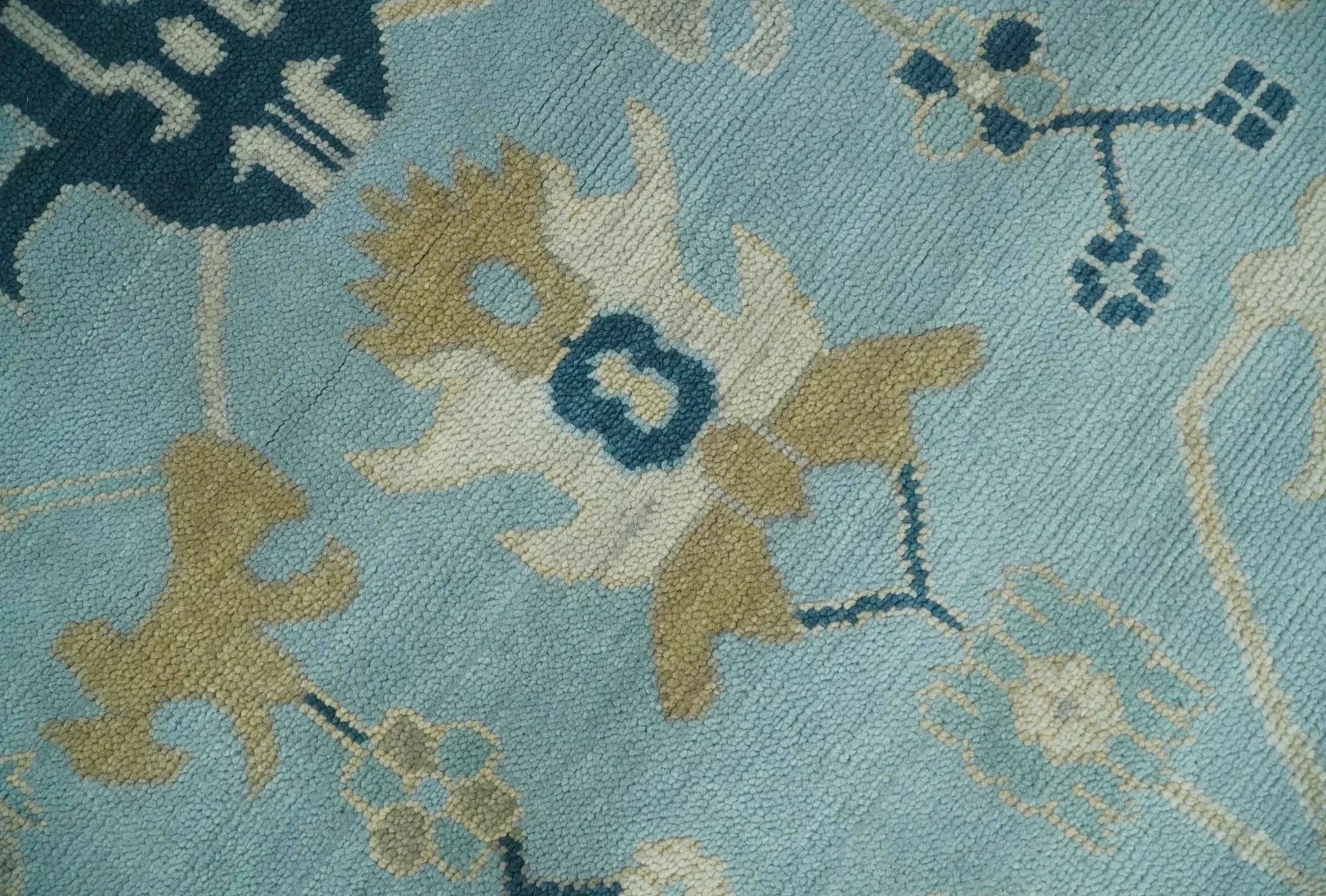 Antique Blue, Ivory and Beige Multi Size Traditional Oushak Wool Rug - The Mayfair Hall