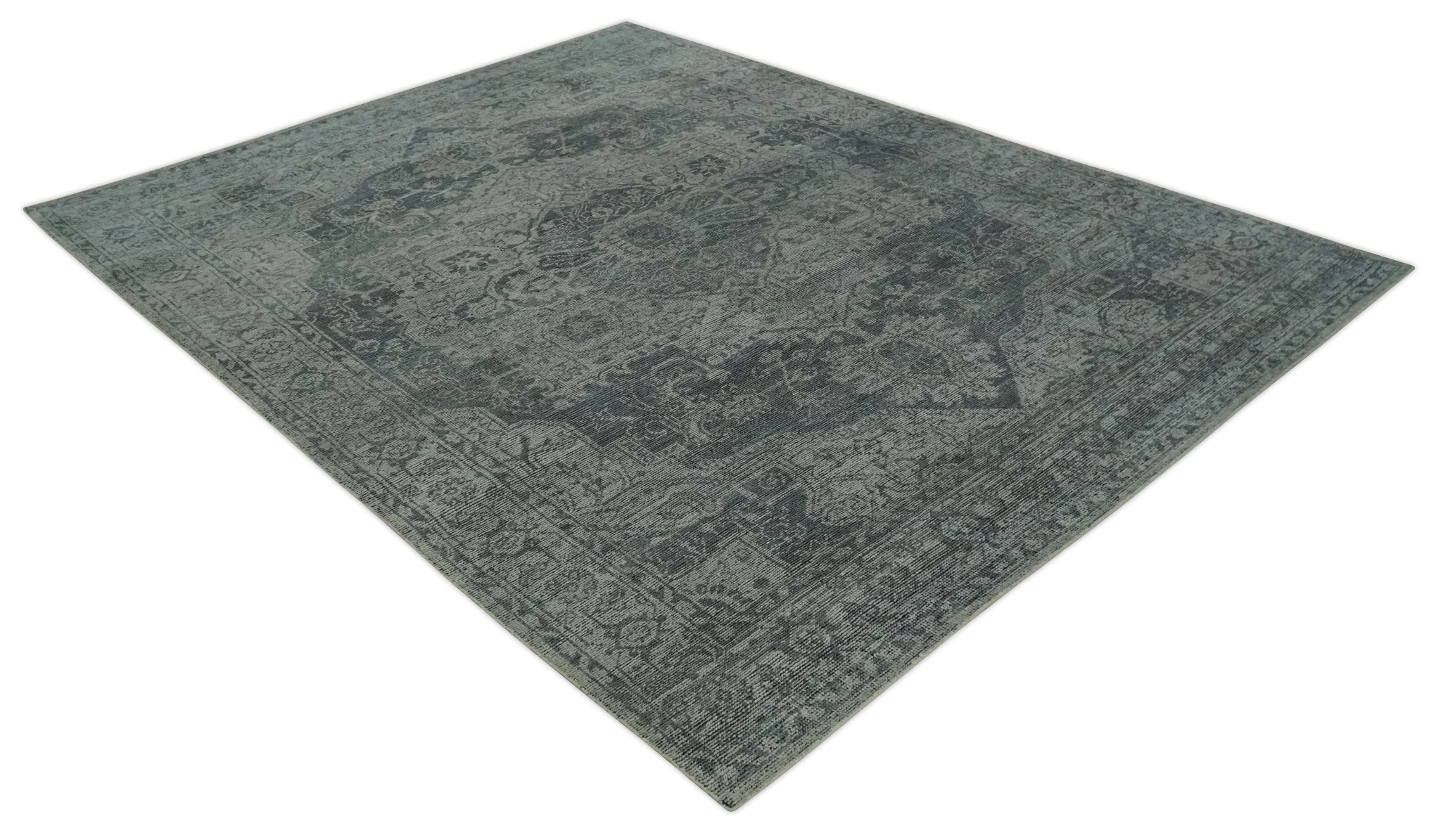 Antique Design Charcoal and Silver Traditional Medallion Custom Made wool Area Rug - The Rug Decor