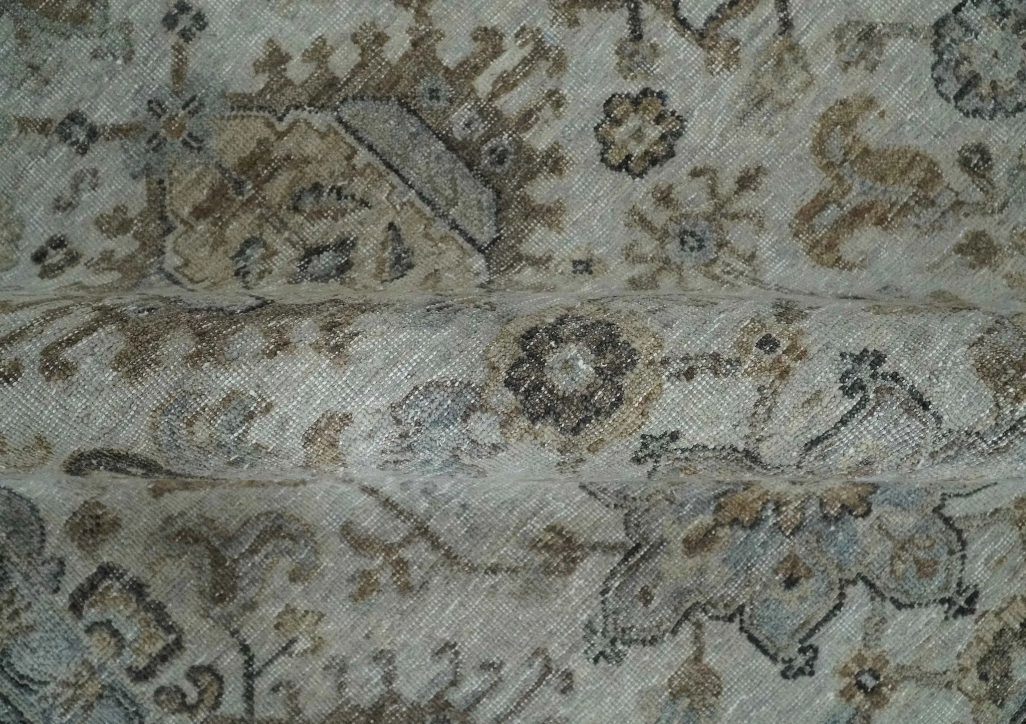 Antique Distressed finished Look Ivory, Charcoal and Beige Custom Made wool Area Rug