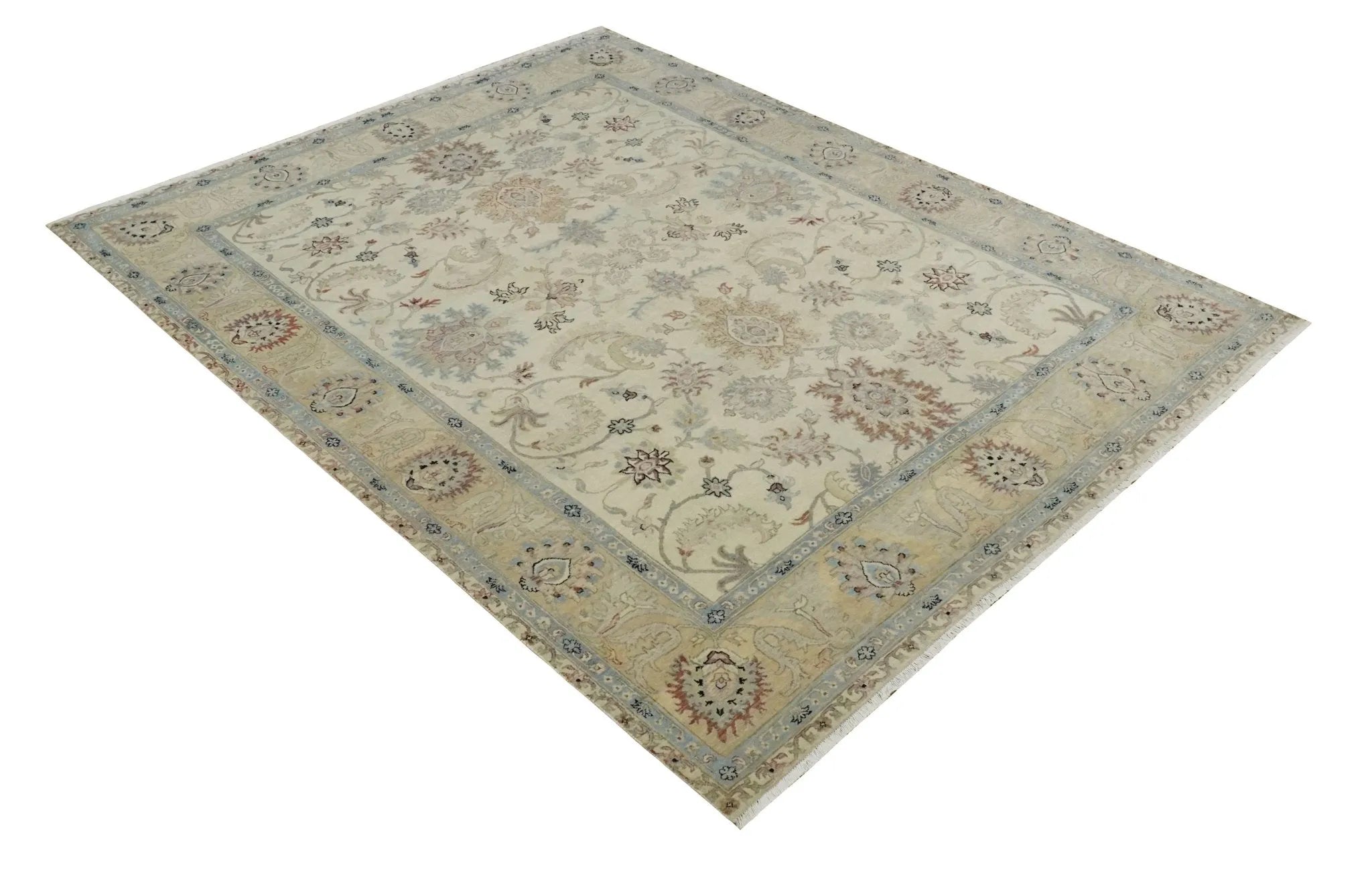 Antique Fine 8x10 Hand Knotted Ivory and Beige Traditional Vintage Persian Wool Rug | TRDCP717
