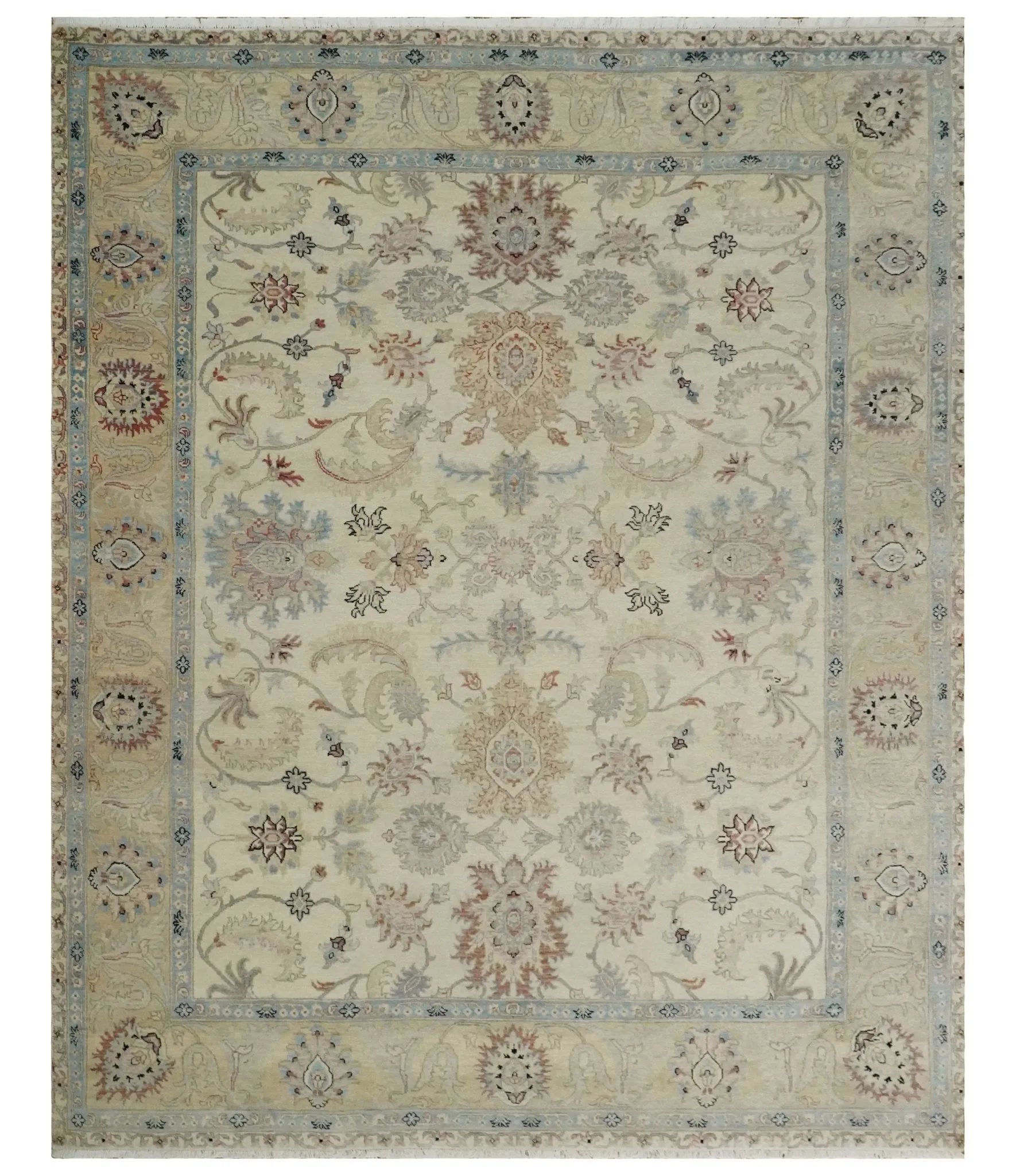 Antique Fine 8x10 Hand Knotted Ivory and Beige Traditional Vintage Persian Wool Rug | TRDCP717