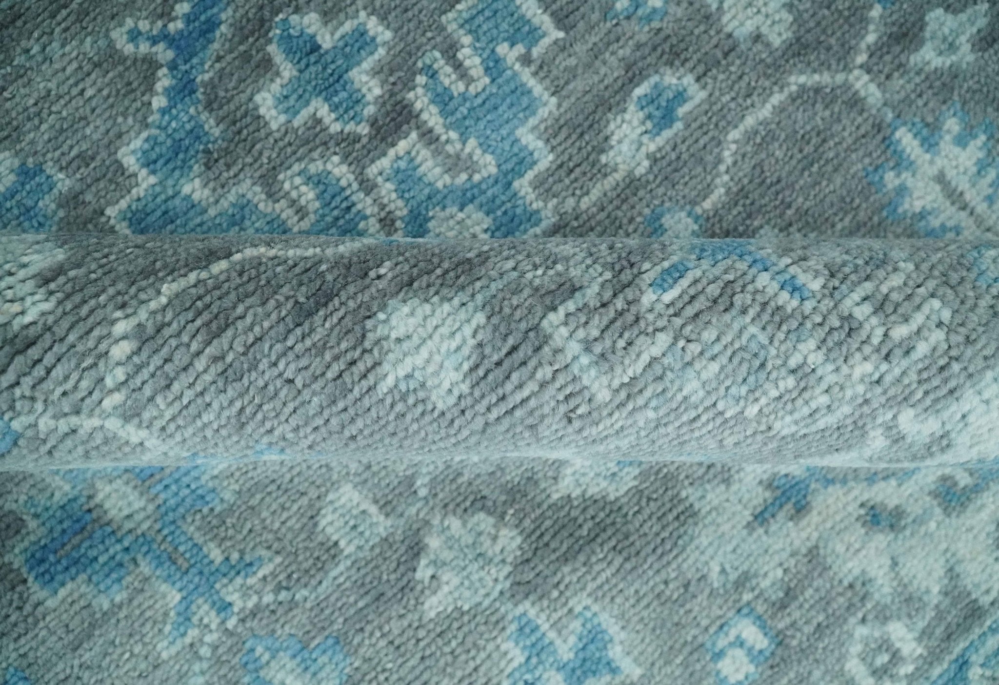 Antique Gray and Blue Hand Knotted 8x10 Oushak Turkish Wool Area Rug | TRD2792 - The Rug Decor