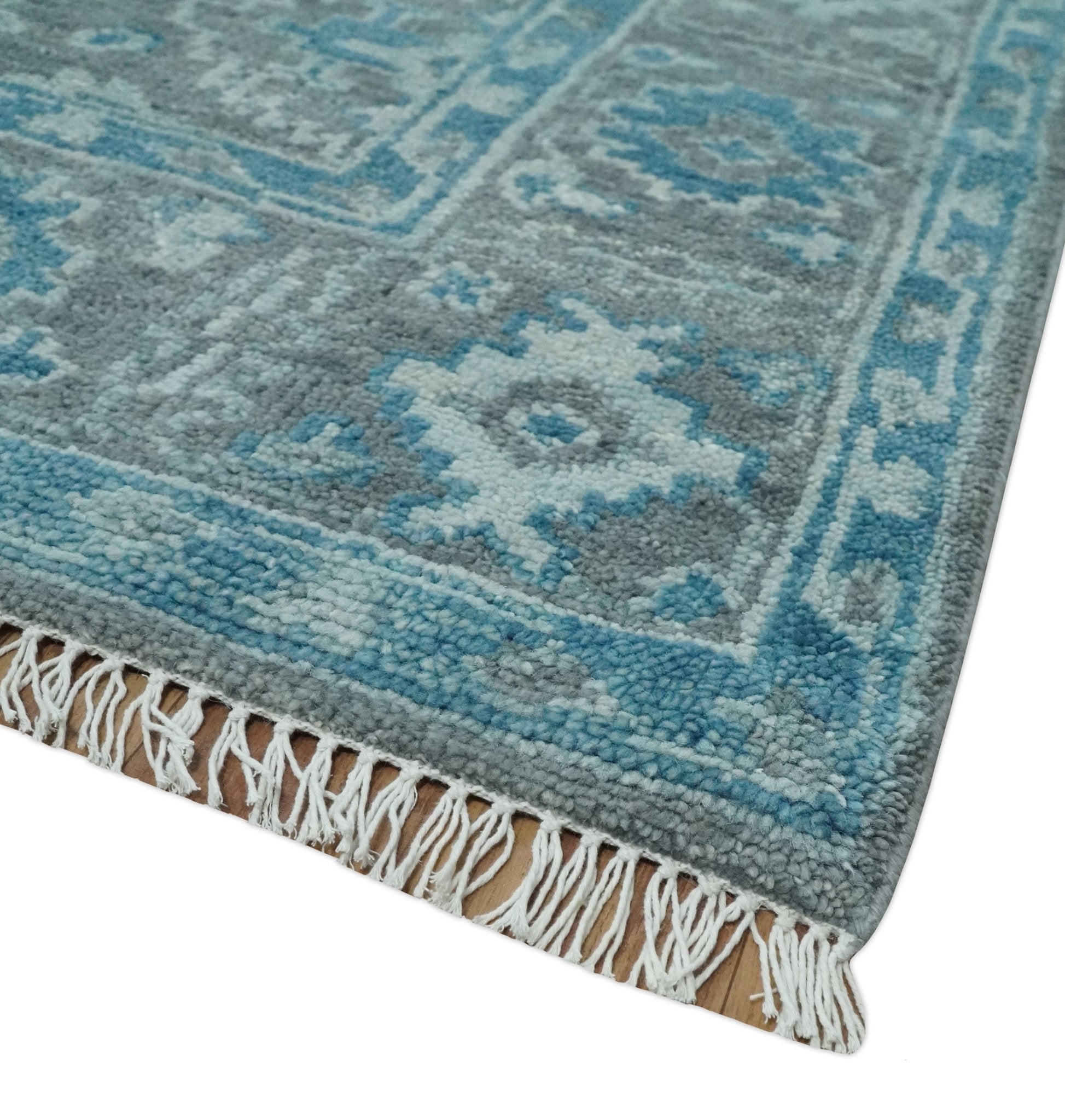 Antique Gray and Blue Hand Knotted 8x10 Oushak Turkish Wool Area Rug | TRD2792 - The Rug Decor