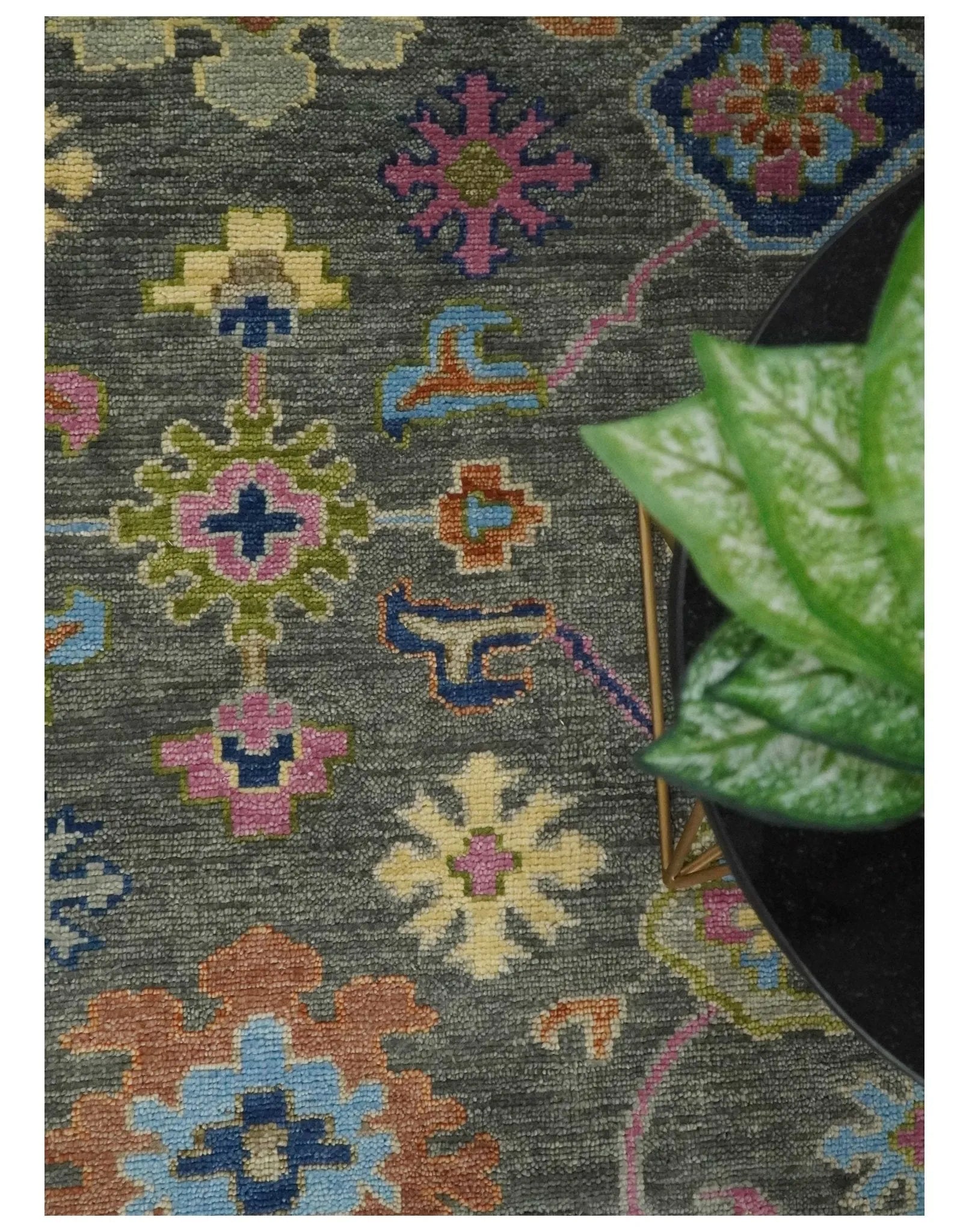 Antique Gray and Pink Wool Traditional Persian Silver Vibrant Colorful Hand knotted Oushak Area Rug | TRDCP787