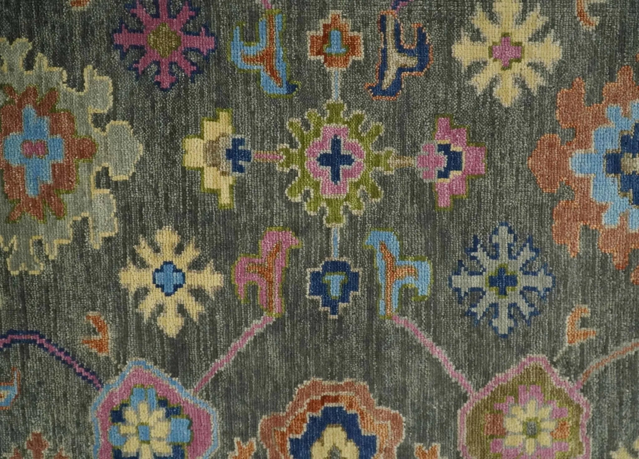 Antique Gray and Pink Wool Traditional Persian Silver Vibrant Colorful Hand knotted Oushak Area Rug | TRDCP787