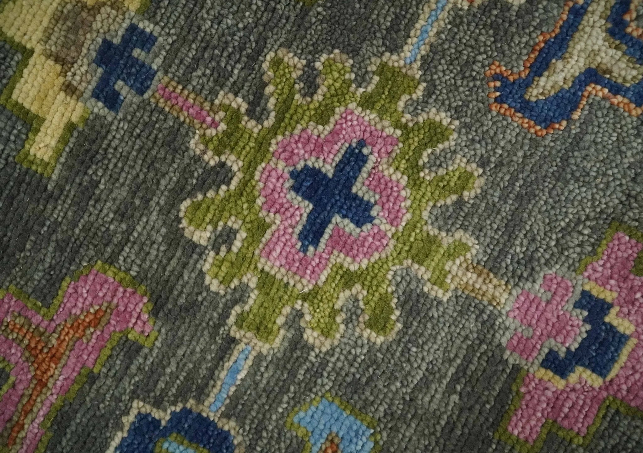 Antique Gray and Pink Wool Traditional Persian Silver Vibrant Colorful Hand knotted Oushak Area Rug | TRDCP787