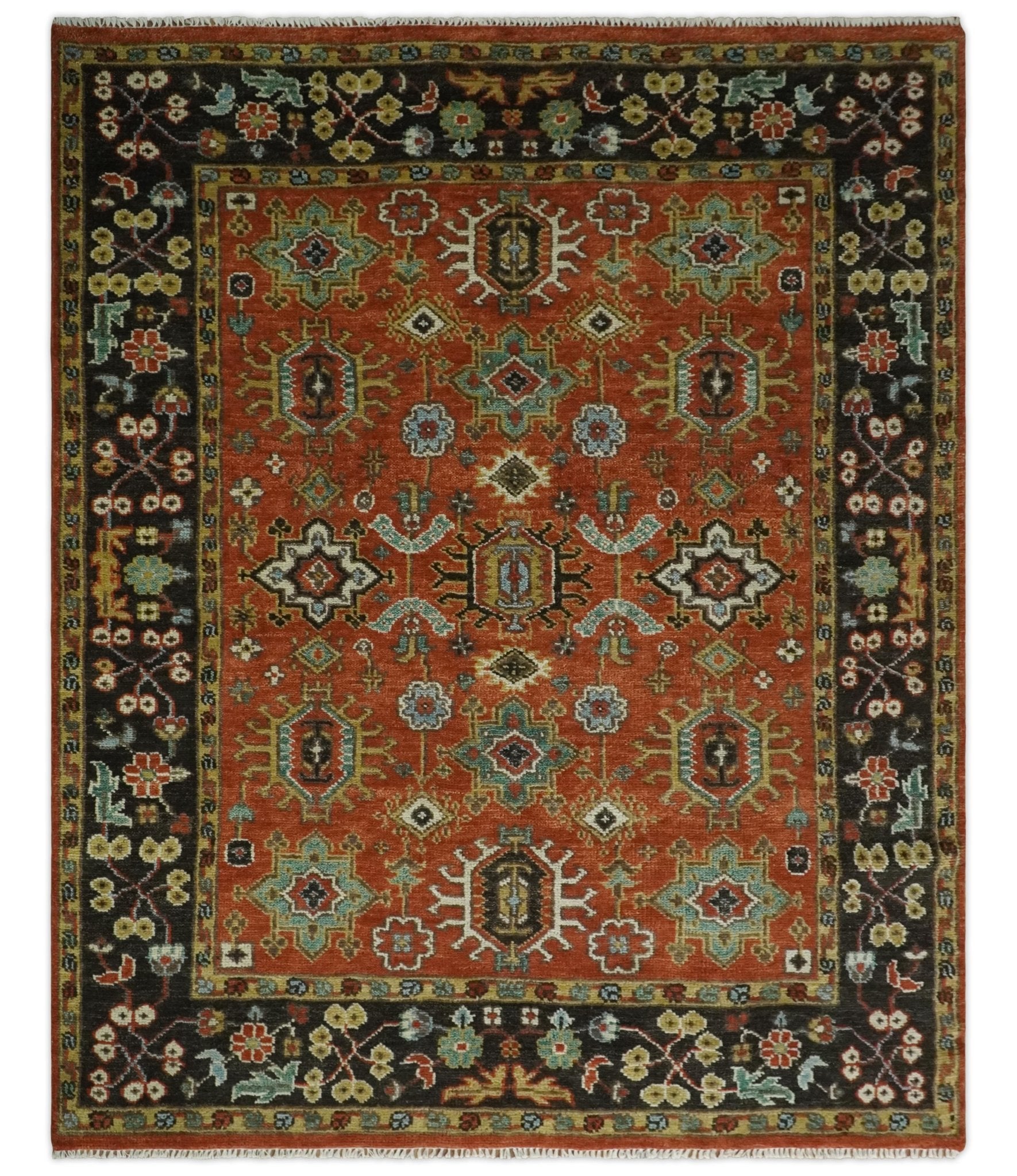Antique Hand Knotted 5x8, 6x9, 8x10, 9x12, 10x14 and 12x15 Rust and Black Traditional Vintage Persian Oushak Wool Rug | TRDCP946810 - The Rug Decor