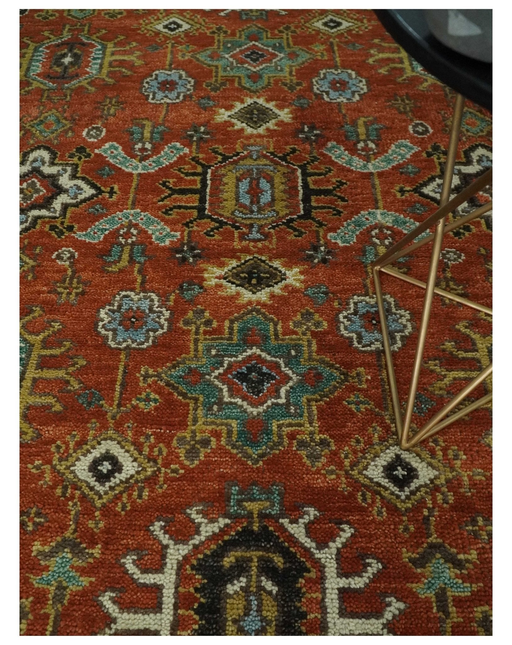 Antique Hand Knotted 5x8, 6x9, 8x10, 9x12, 10x14 and 12x15 Rust and Black Traditional Vintage Persian Oushak Wool Rug | TRDCP946810 - The Rug Decor