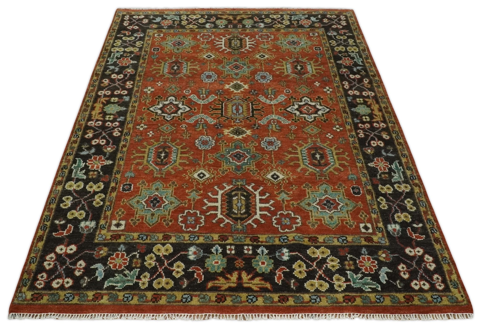 Antique Hand Knotted 5x8, 6x9, 8x10, 9x12, 10x14 and 12x15 Rust and Black Traditional Vintage Persian Oushak Wool Rug | TRDCP946810 - The Rug Decor