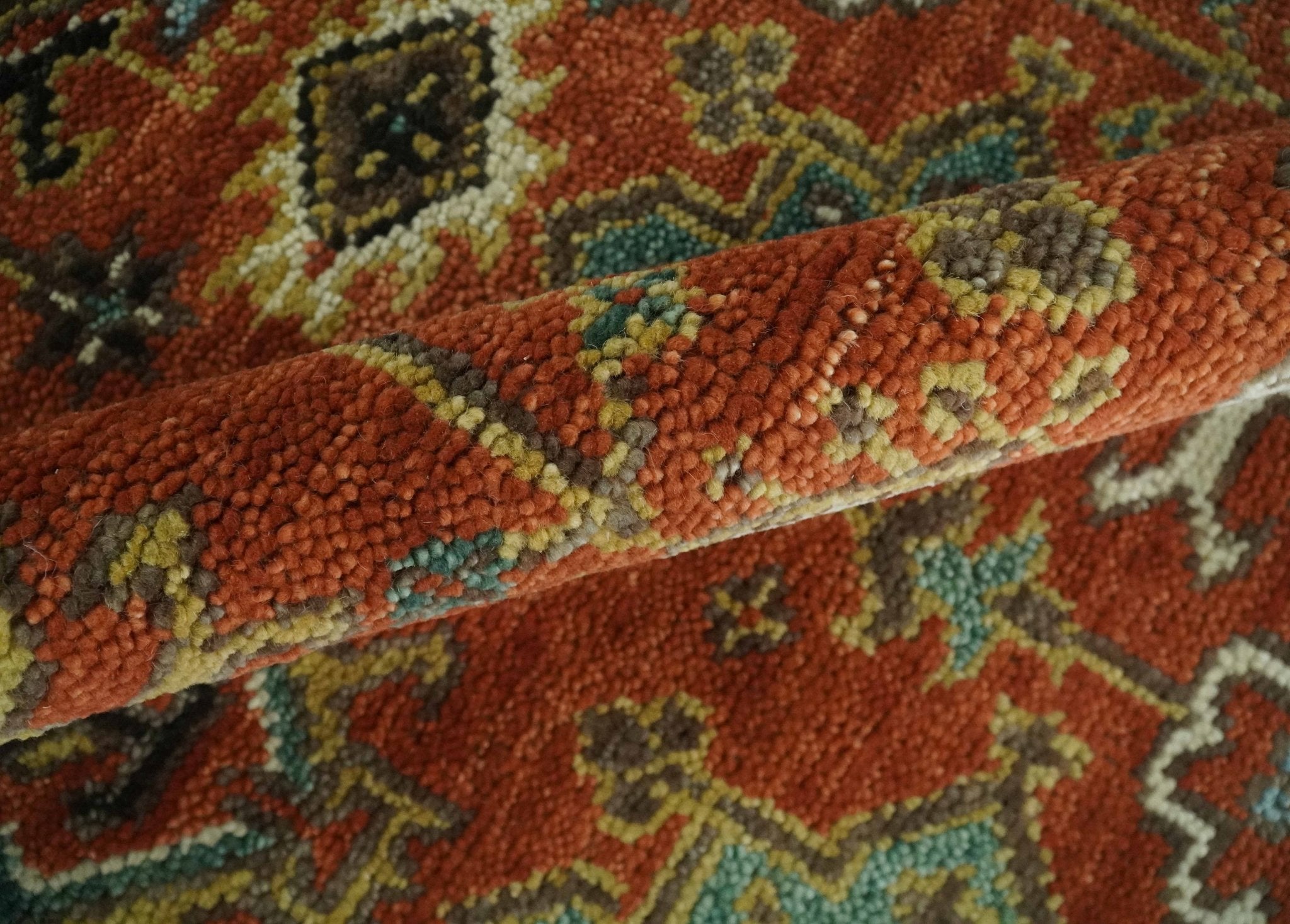 Antique Hand Knotted 5x8, 6x9, 8x10, 9x12, 10x14 and 12x15 Rust and Black Traditional Vintage Persian Oushak Wool Rug | TRDCP946810 - The Rug Decor